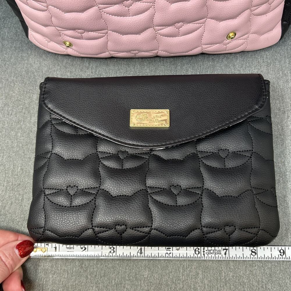 Luv Betsey Johnson Lorene Quilted Cat Face Pink Black Backpack with Crossbody - Picture 11 of 15